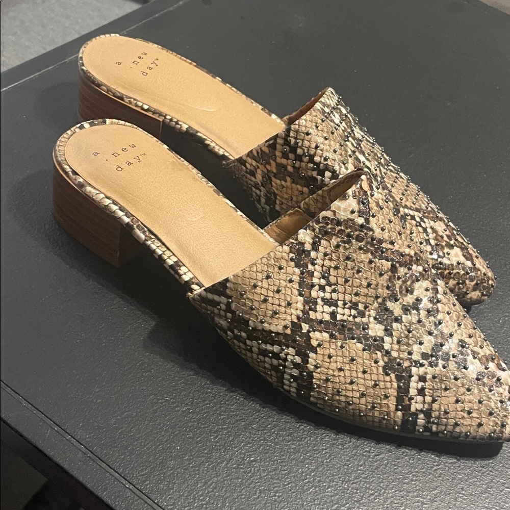 A New Day Snakeskin Pattern Mules - Tan and Brown
